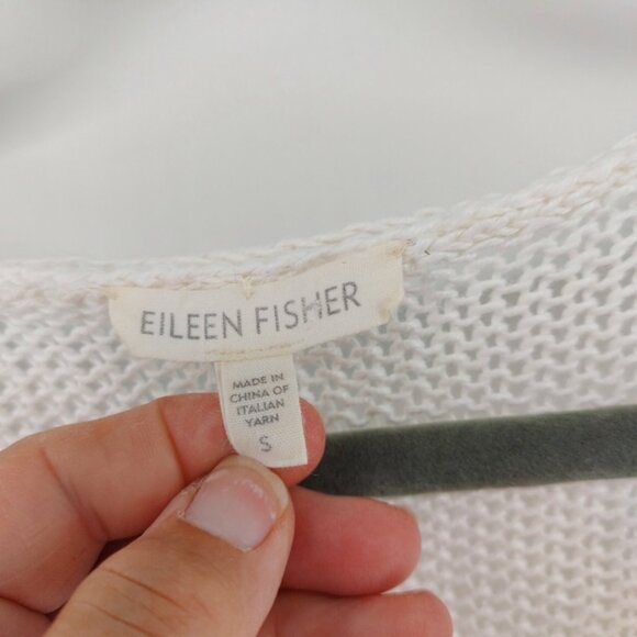 Eileen Fisher White V neck sweater open weave - Picture 4 of 5